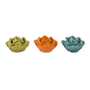 Set of 3 Assorted Colors Ceramic Flower Candle Holders in Gift Box 5 - All