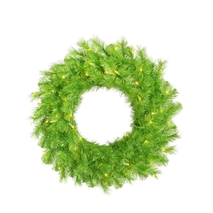 36 Pre-Lit Lime Green Ashley Spruce Christmas Wreath Clear Green Lights - All