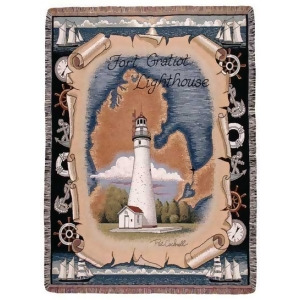 Fort Gratitot Michigan Lighthouse Tapestry Throw Blanket 50 x 60 - All