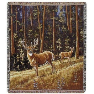 Whitetail Morning Deer Pictorial Scene Tapestry Throw 50 x 60 - All