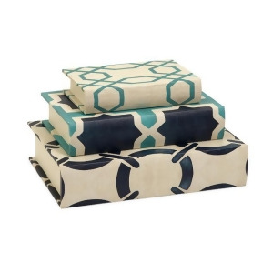 Set of 3 Nautical Inspired Geometric Patterned Decorative Book Style Boxes - All