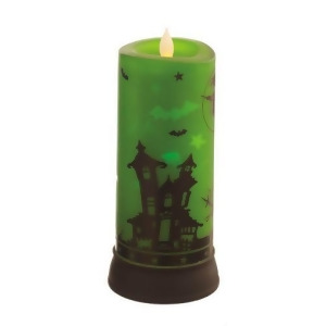 9 Rotating Green Flicker Candle with Spooky Halloween Scene - All