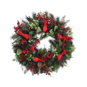 24 Pre-Decorated Cardinal Berry Pine Cone Artificial Christmas Wreath Unlit - All