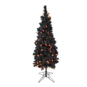 4.5' Pre-Lit Flocked Black Artificial Halloween Tree Orange G25 Led Lights - All