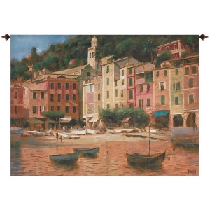 Portofino Scene with Rowboats Cotton Wall Art Hanging Tapestry 50 x 70 - All