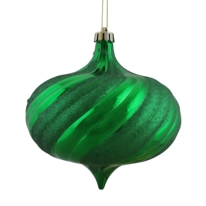 4Ct Shiny Xmas Green Glitter Swirl Shatterproof Onion Christmas Ornaments 5.75 - All
