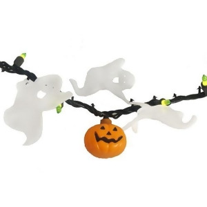Set of 50 Opaque Green Mini Halloween Lights with Pumpkins Ghosts Black Wire - All