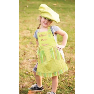 3-Piece Official Mess Maker Green Girl's Chef's Apron Hat and Pot Holder Set - All