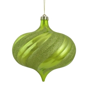 4Ct Shiny Green Kiwi Glitter Swirl Shatterproof Onion Christmas Ornaments 5.75 - All
