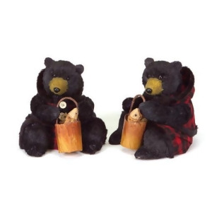 Set of 2 Rustic Lodge Sitting Black Bear Christmas Figures in Red Plaid 8 - All