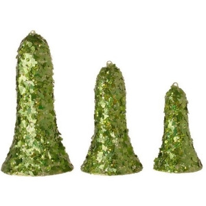 Set of 3 Christmas Brites Green Sequined Bell-Shaped Christmas Ornaments - All