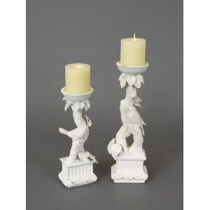 Set of 2 Snow Drift Distressed White Bird Pedestal Pillar Candle Holders 15 - All