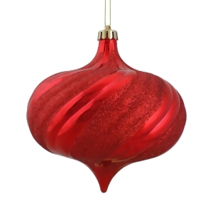 4Ct Shiny Red Hot Glitter Swirl Shatterproof Onion Christmas Ornaments 5.75 - All
