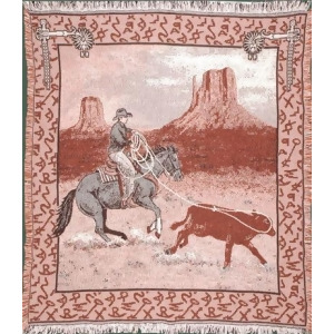 Western Range Roper Cowboy Afghan Throw 50 x 60 - All