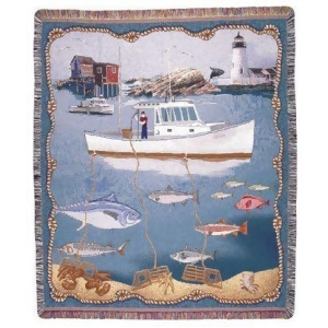 New England Fishing Lighthouse Tapestry Throw Blanket 50 x 60 - All