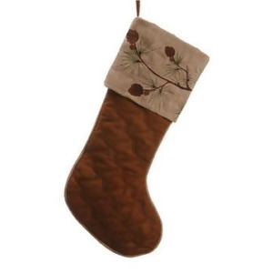 22 In the Birches Brown Embroidered Pine Cone Christmas Stocking - All