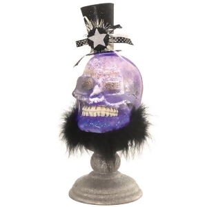 12 Led Lighted Festive Skull with Top Hat Halloween Glitter Dome - All