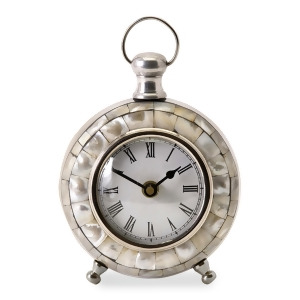 5.75 Analog Capiz Shell Desk Clock with Roman Numeral Face - All