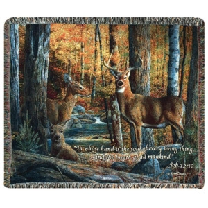 Broken Silence Deer Biblical Verse Job 12 10 Tapestry Throw Blanket 50 x 60 - All