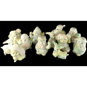 Club Pack of 144 Pastel Snowman Deer Santa Claus and Mouse Christmas Figurines - All