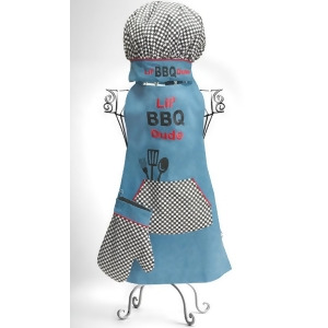 3-Piece Lil' Bbq Dude Boy's Blue Denim Chef's Apron Hat and Pot Holder Set - All
