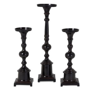Set of 3 Glossy Black Pillar Candle Stand Holders - All