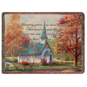 Chapel in the Woods Amazing Grace Tapestry Throw Blanket 50 x 60 - All