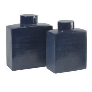 Set of 2 Contemporary Sleek Navy Blue Ceramic Canister Bottles 12 - All