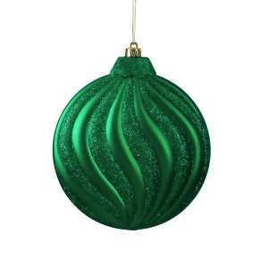 6Ct Matte Xmas Green Glitter Swirl Shatterproof Christmas Disc Ornaments 6.25 - All