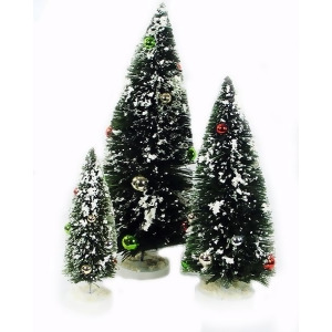 Miniature Christmas Tree Flocked Set of 3 With Ball Ornaments - All