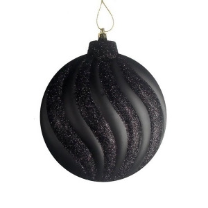6Ct Matte Jet Black Glitter Swirl Shatterproof Christmas Disc Ornaments 6.25 - All