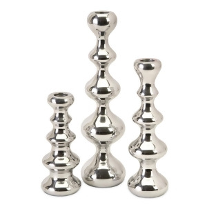 Set of 3 Fashionable Silver Colored Funky Tiered Taper Candle Holders - All