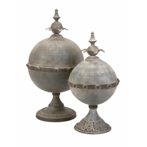 Set of 2 Decorative Gray Lidded Sphere Table Top Accents - All