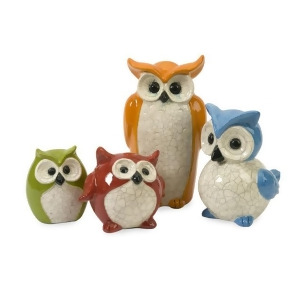 Set of 4 Blue Orange Red and Green Crackle-Finished Owl Figurines 9.75 - All