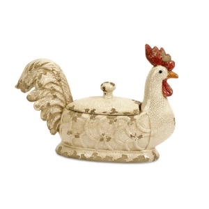 15 Cockerel Small Decorative Rustic Creamy White Ceramic Rooster Dish with Lid - All