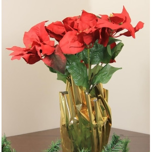 24 Red Artificial Poinsettia Potted Christmas Plant with Gold Foil Covering - All