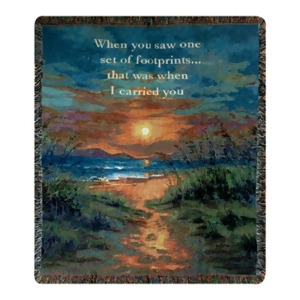Footprints I Carried You Inspirational Beach Scene Tapestry Blanket 50 x 60 - All