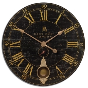30 Crackled Black and Cast Brass Internal Pendulum Wall Clock - All