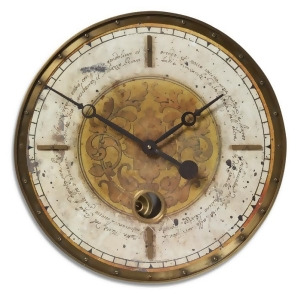 18 Weathered Cream and Brass Internal Pendulum Wall Clock - All