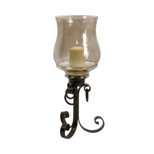 18.5 Bel Marrone Table Top Iron Scroll Pillar Candle Holder Glass Hurricane - All