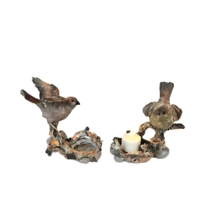 Set of 2 Nature's Story Teller Bird on Branch Tea Light Candle Holders 5.5 - All