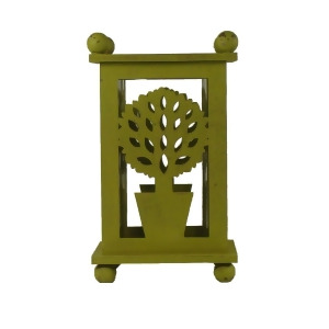 12.5 Pistachio Green Distressed Large Ball Tree Cut-Out Pillar Candle Lantern - All