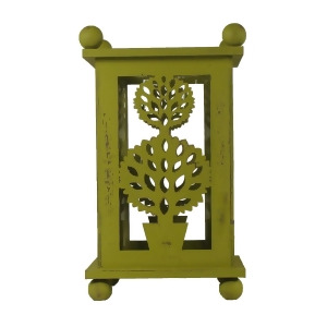 12.5 Pistachio Green Distressed Double Ball Tree Cut-Out Pillar Candle Lantern - All