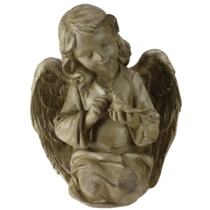 8 Brown Tone Religious Kneeling Angel with Bird Outdoor Garden Figure - All