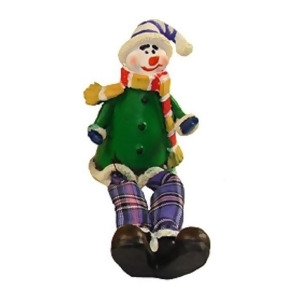 5.5 Festive Green and Purple Plaid Sitting Snowman Christmas Table Top Figure - All