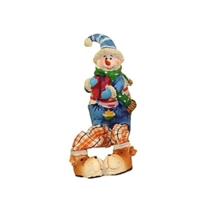 5.5 Festive Blue and Orange Plaid Sitting Snowman Christmas Table Top Figure - All