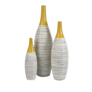 Set of 3 South American Bold Yellow and Gray Striped Ceramic Flower Vases 21.25 - All