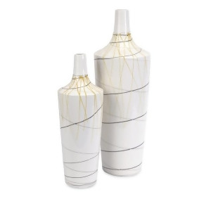 Set of 2 Retro Yellow Green White Shaker Line Art Ceramic Flower Vases 24 - All