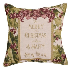17 Merry Christmas and Happy New Year Holly Tapestry Throw Pillow - All