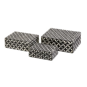 3 White Bone Inlay Black Geometric Cross Pattern Decorative Storage Boxes 8.5 - All